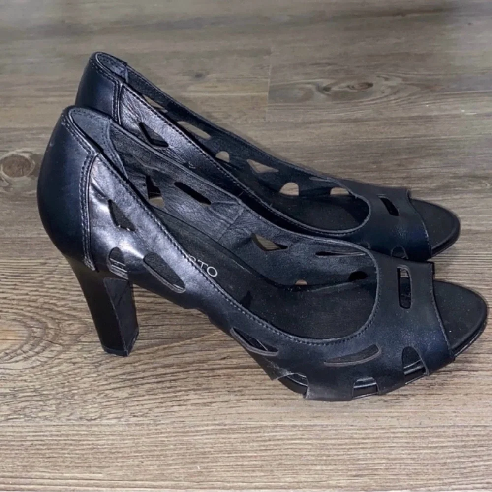 🌹 Black FRANCO SARTO Peep Toe Heels - Size 7.5
